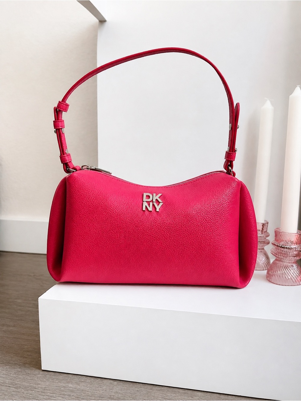DKNY Hot Pink Shoulder Bag with Logo Hardware
